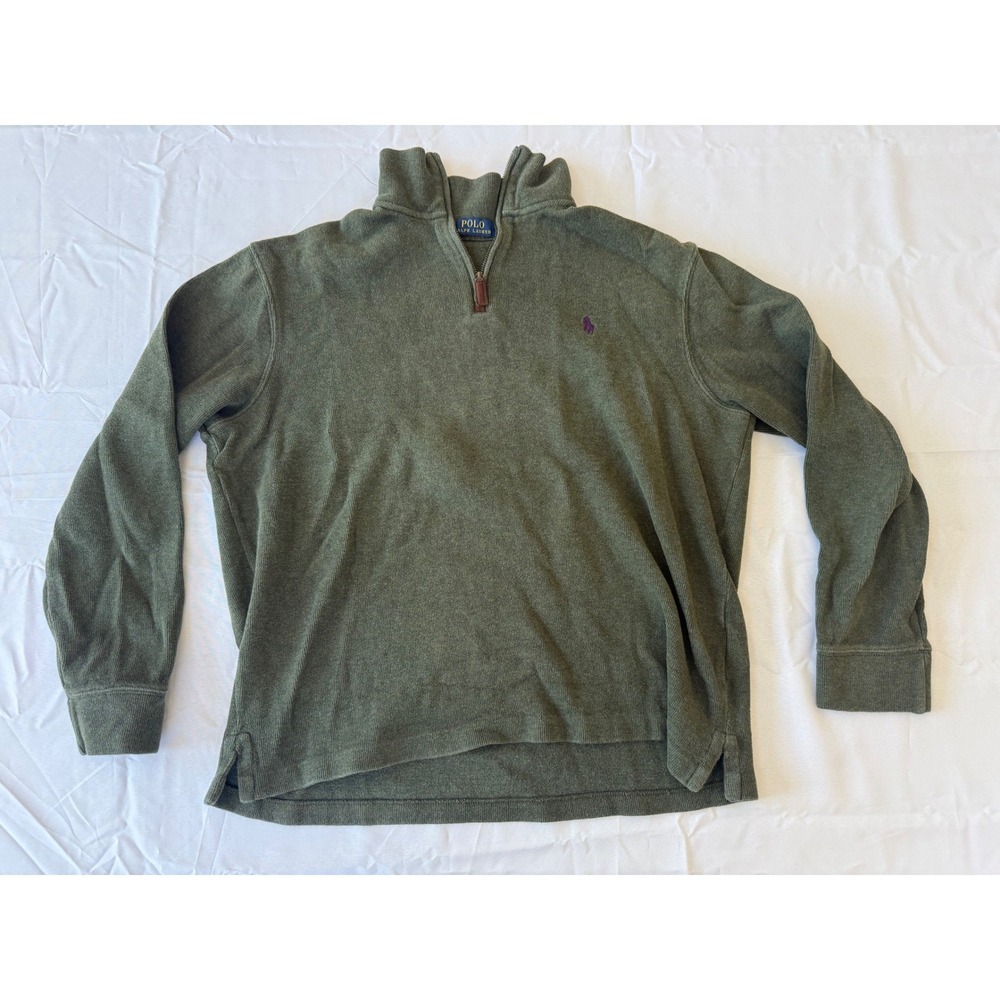 Polo Ralph Lauren Quarter Zip Pullover Mens Large Green Good Ribbed Cotton Knit